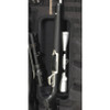 Black gun safe interior with scoped rifles and scopes.