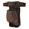 Brown canvas shell pouch with leather trim and Browning logo, on belt