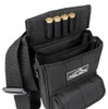 Black Wild Hare shell pouch with four shotgun shells, open compartments, and a logo.