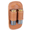 Brown leather spare pair holder with two shotgun shells, clipped to a belt.