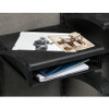 Black file box with photos and notebooks on shelves inside a gun safe.