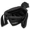 Black Wild Hare gun slip, open, showing interior compartments, nylon fabric, shoulder strap.