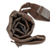 Brown rolled gun slip with strap, close-up view