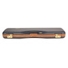 Negrini navy shotgun case with tobacco leather trim and gold locks