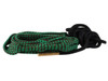 Green and brown braided gun bore cleaner with black rope end.