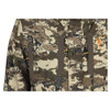 Camouflage parka, brown and tan, with dark brown accents, pockets, and logo.