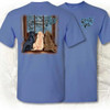 Blue cotton t-shirt with three puppies looking out a window; "Gotta Kill It To Grill It" logo.