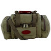 Green canvas Boyt Sporting Clays Bag with multiple pockets, zippers, and a shoulder strap.