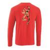 Red long sleeve tee with vintage tan camo Browning Buckmark logo on the back.