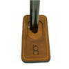 Tan leather barrel protector, brown gun barrel, yellow stitching, angled view, Bob Allen logo.