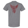 Graphite heather tee, back view. Red Browning "American Wings" graphic. Cotton blend. Crew neck, short sleeves.