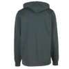 Back view of a navy hoodie with a hood and ribbed cuffs.