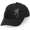 Black cap with a curved brim, featuring a sparkling Browning Buckmark logo.