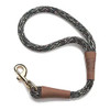 Camouflage dog traffic lead with gold-tone clip and leather fittings.
