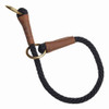 Black Mendota Command Collar with leather accents and brass ring. Rope material. Angled view.