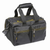 Black and gold range bag, ripstop polyester, multiple pockets, double zipper, carry handles, padded shoulder strap.