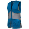 Blue Beretta shooting vest, mesh panels, front pockets, angled view.