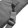 Gray gun case with black clip and strap; synthetic fiber material.