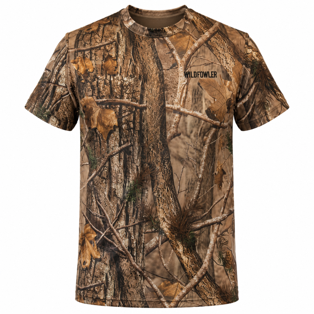 WILDFOWLER SHORT SLEEVE POLY QUICK DRY T-SHIRT-NATURE BROWN- FRONT
