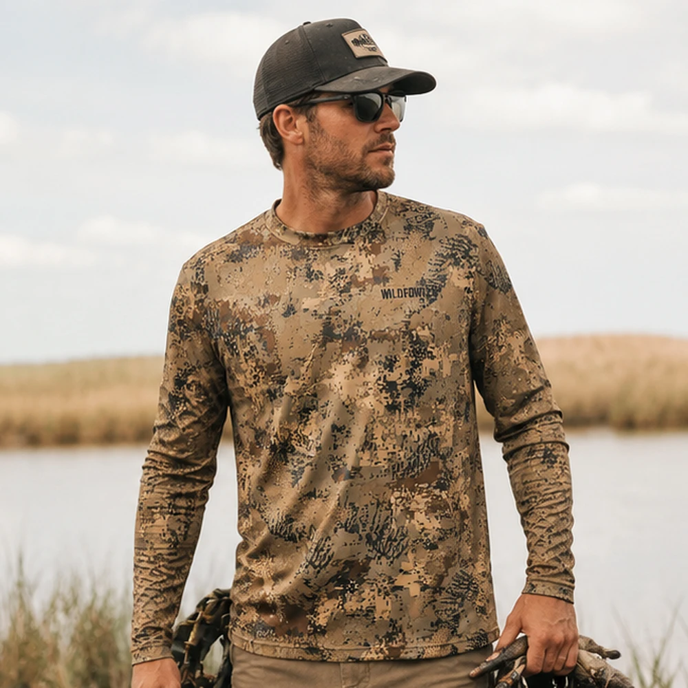 WILDFOWLER LONG SLEEVE POLY QUICK DRY T-SHIRT-DIGITAL CAMO