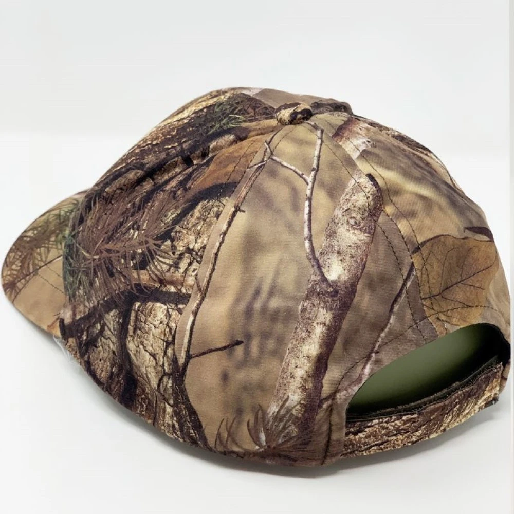 Back view of a Wildfowler water-resistant Nature Brown camo cap with an adjustable strap.