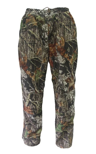Wildfowler waterproof pants in Mossy Oak Break Up camouflage with elastic drawstring waistband.