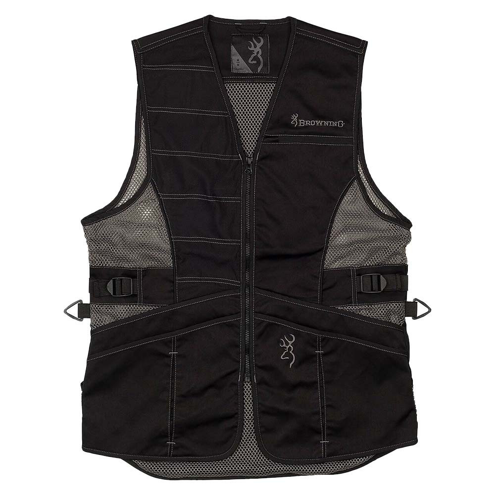 Black Browning Ace shooting vest with mesh panels, zipper, and pockets.