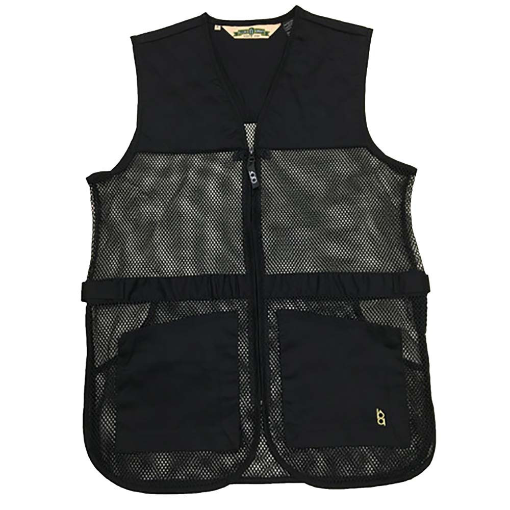 Bob Allen black shooting vest with breathable mesh body, full zipper, and deep front pockets.
