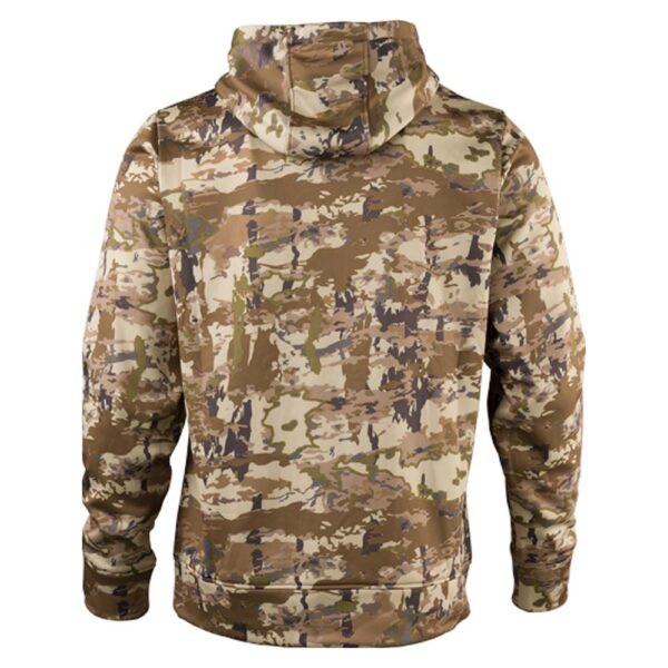 Back view of a Browning Auric camouflage hoodie made of polyester fleece.