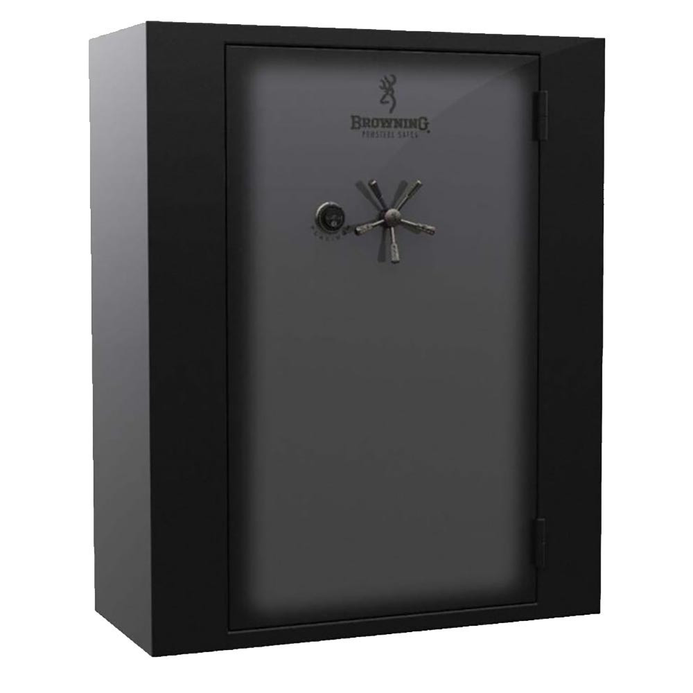 Black Browning Platinum Plus Series safe with a silver dial and handle.