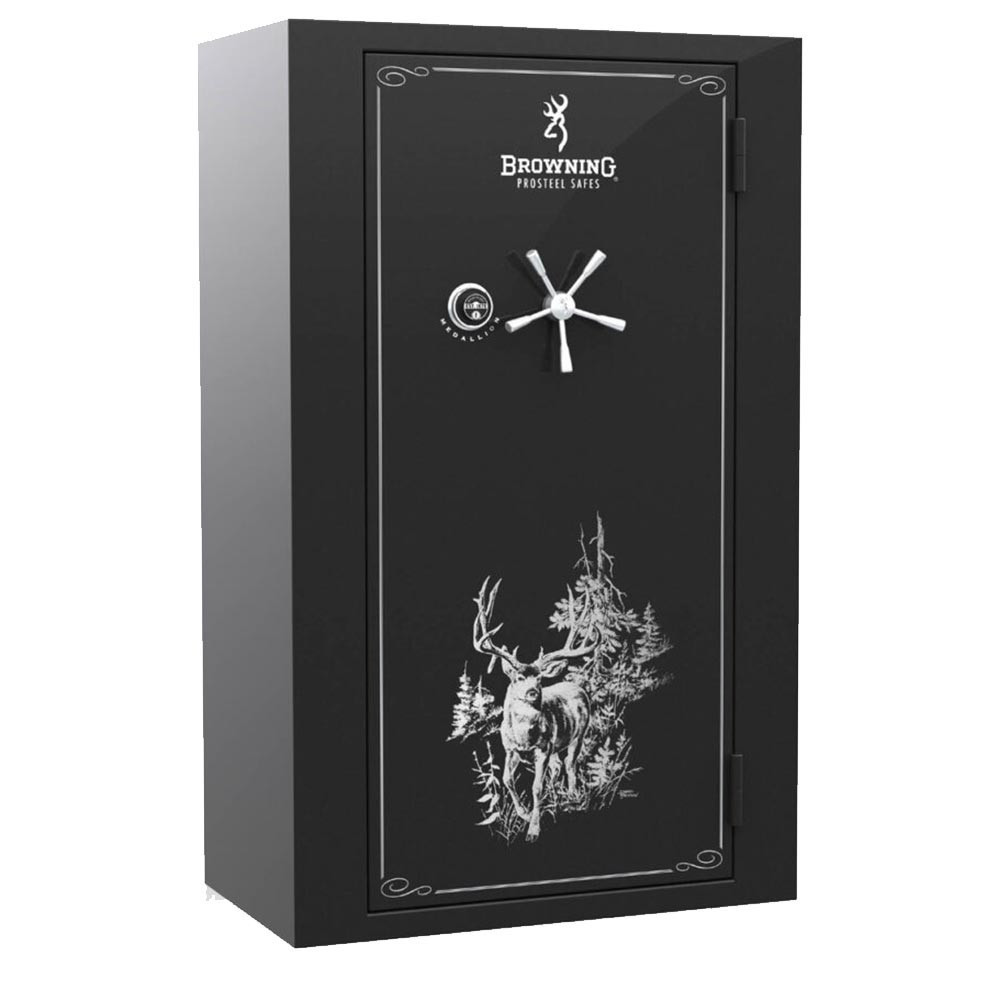 Black Browning Medallion Series safe with deer graphic and silver accents.