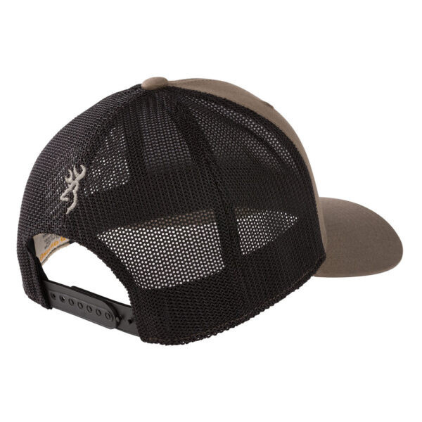 Pewter Browning trucker cap with black mesh back, side view