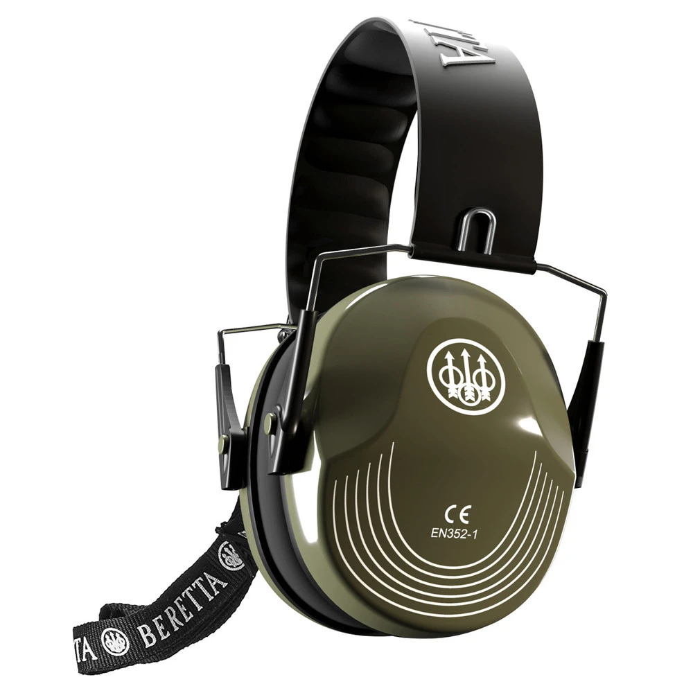 Green Beretta Safety Pro hearing protection earmuffs with white logo and text