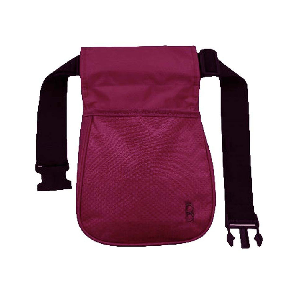 Maroon Bob Allen divided shell pouch with black web belt and buckle