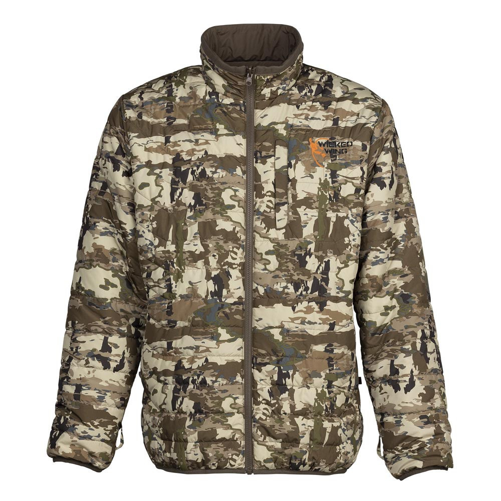 Brown and tan camo Browning Cold Front Parka with a full zip, stand-up collar, and Wicked Wing logo.
