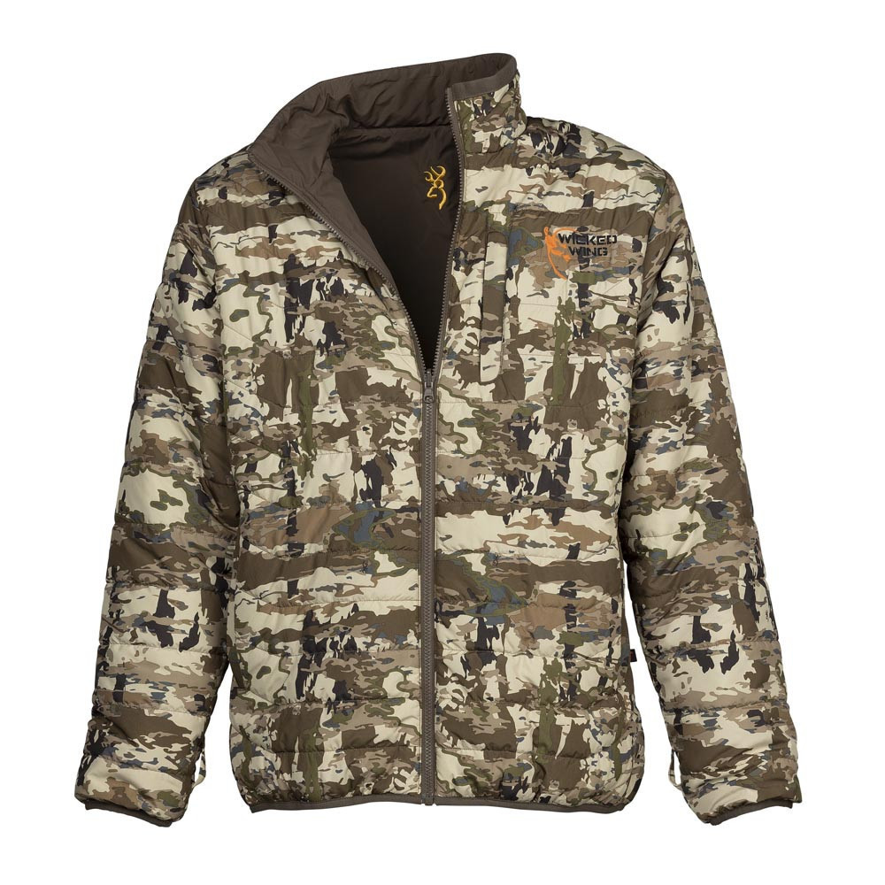 Browning Cold Front Parka in Auric camo. Reversible insulated liner, zip-up front, and adjustable collar.
