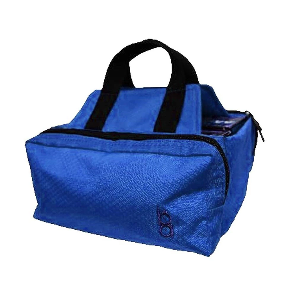 Royal blue nylon Bob Allen four-box shell carrier with black handle straps and zipper.