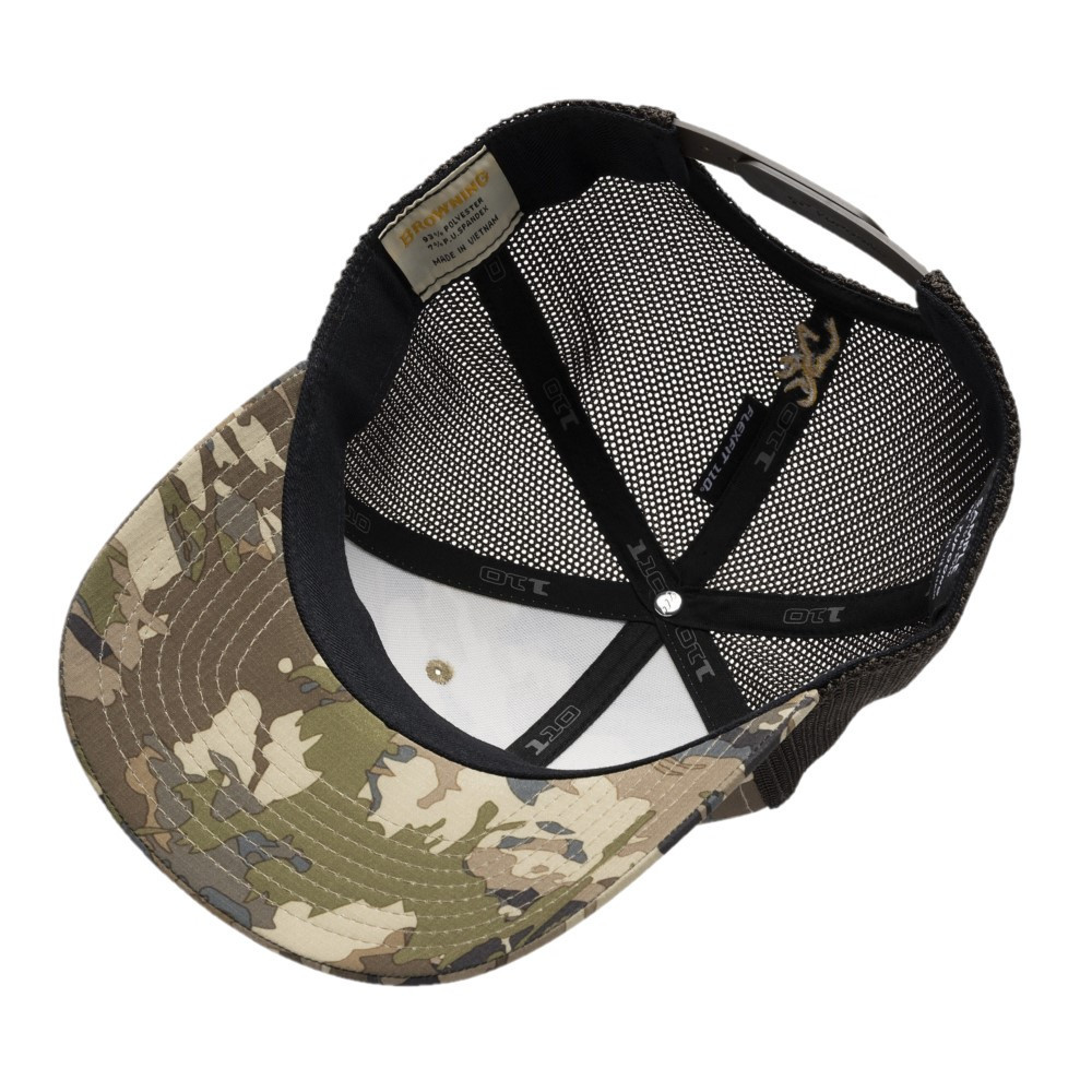 Browning Pahvant Pro cap, Auric camo pattern, mesh back, ripstop front, angled view.
