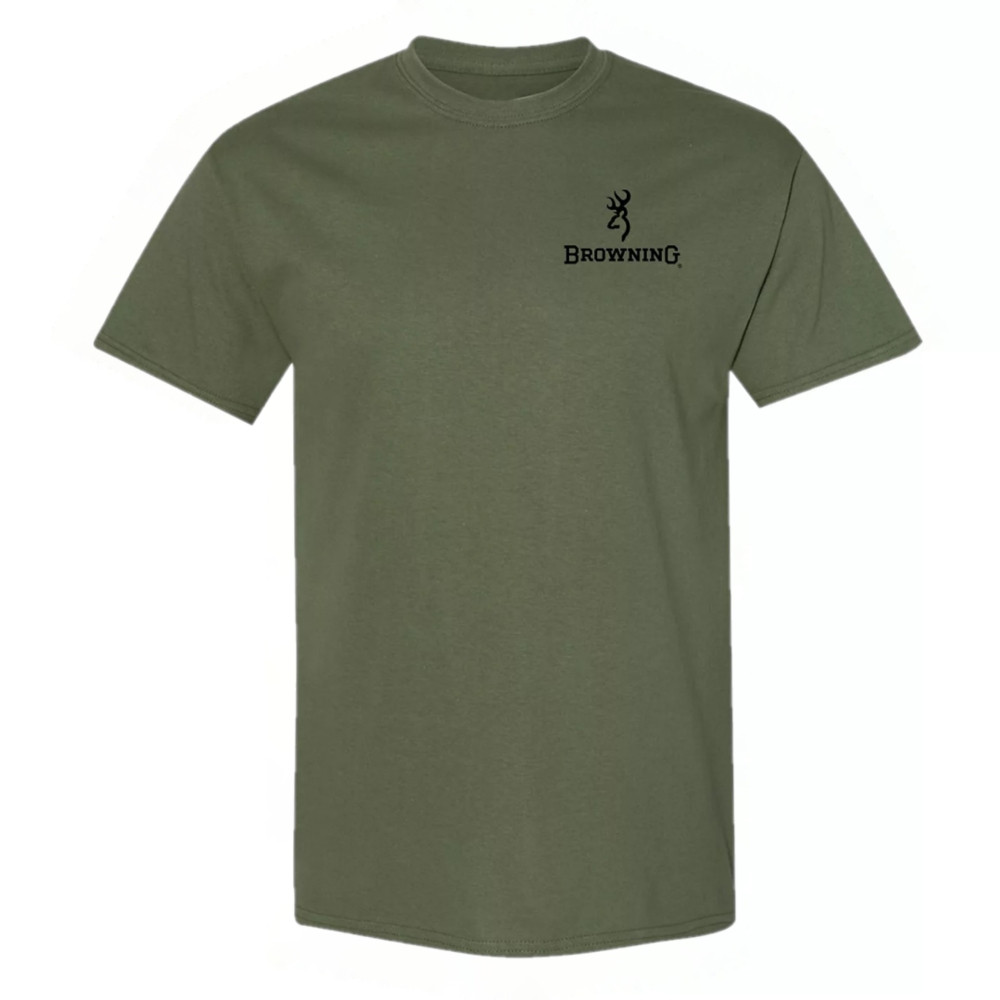 Green Browning t-shirt with black logo on the chest. Cotton blend, short sleeve, crew neck.