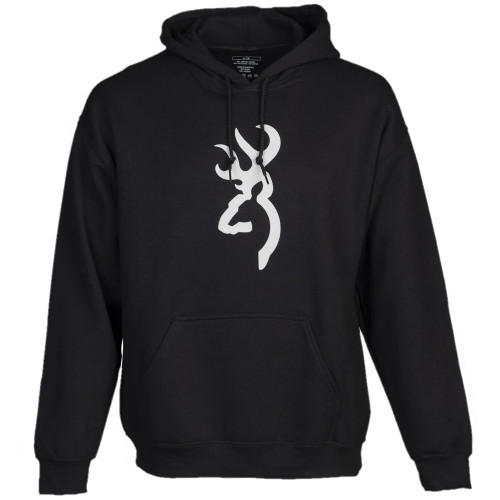 Black Browning hoodie with white Buckmark logo and kangaroo pocket