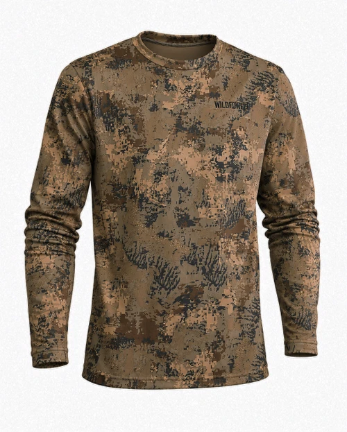 WILDFOWLER LONG SLEEVE POLY QUICK DRY T-SHIRT-DIGITAL CAMO- front