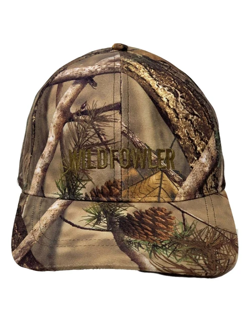 Wildfowler Nature Brown camo baseball cap with embroidered logo centered on the front panels.
