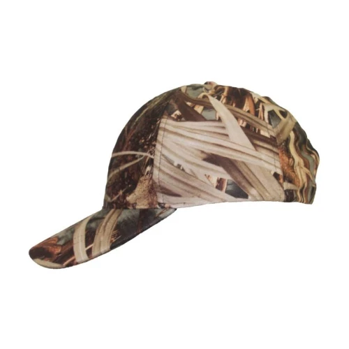 Wildfowler cap in wildgrass camo pattern, shown from the side with a curved brim.