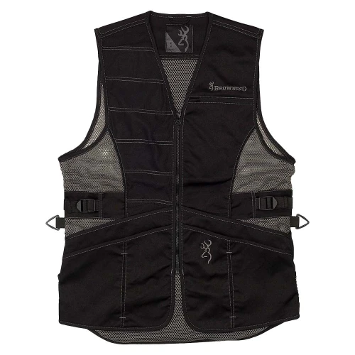 Black Browning Ace shooting vest with mesh panels, zipper, and pockets.