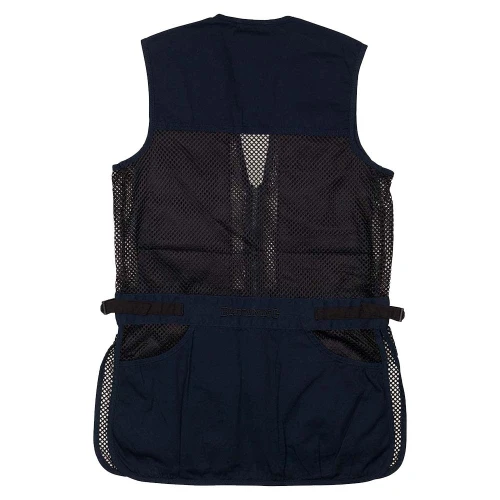 Back view of a navy and black mesh Browning Junior Trapper Creek shooting vest.
