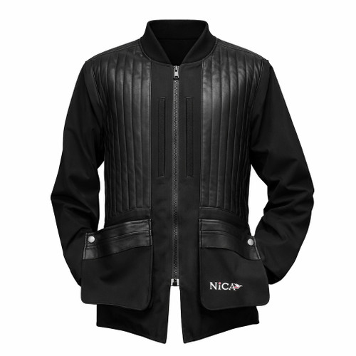 Nica women's black shooting jacket with quilted leather padding and shell pockets.