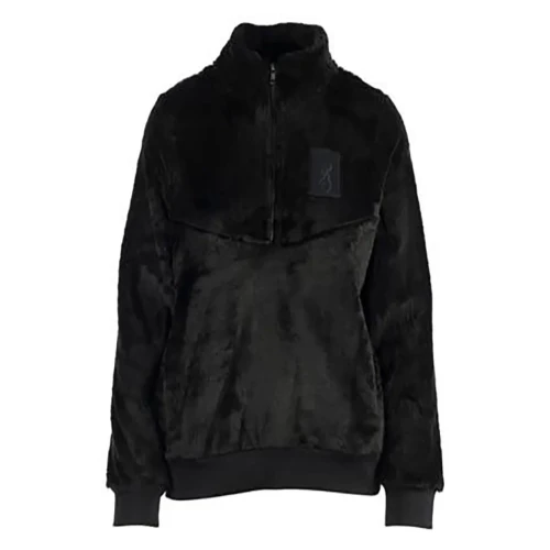 Browning Hannah black fleece pullover with a half-zip, high neck, and chest logo patch.