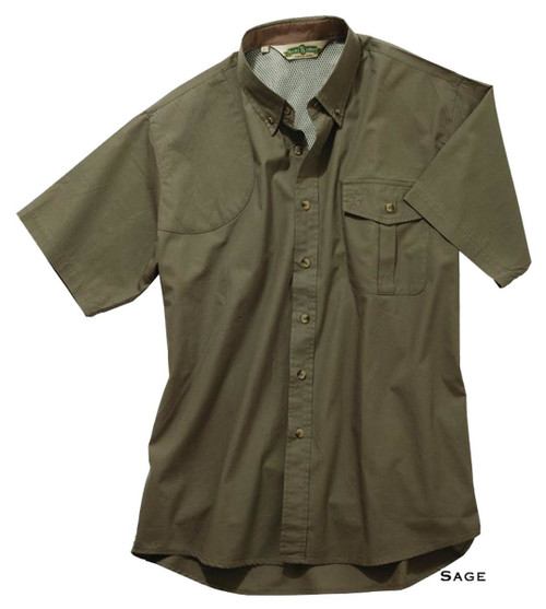 Sage green Bob Allen short-sleeve shooting shirt with mesh back and chest pocket.