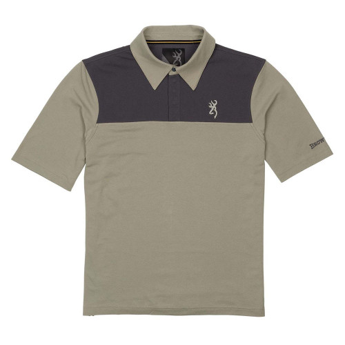 Browning men's two-tone polo shirt in brackish and military green with embroidered logo.