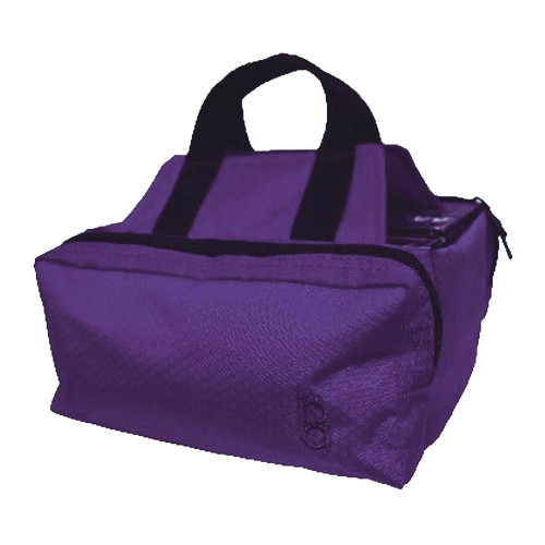 Purple Bob Allen shell carrier bag with black handles and zipper